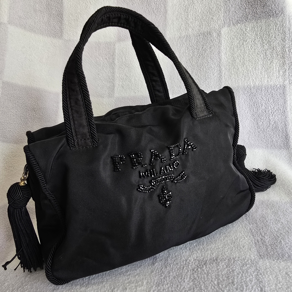 Authentic Prada Black Embellished Mini Hand Bag
